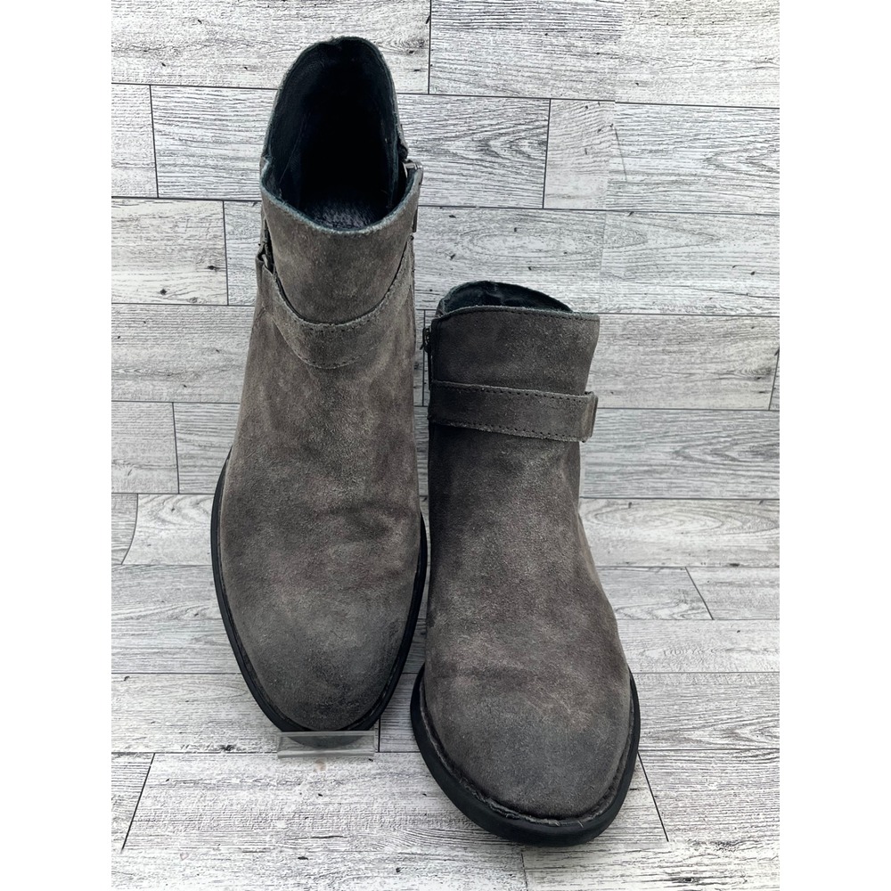 Born Tarkiln Women Size 8.5M Grey Suede Leather Ankle Boots Block Heel Buckle